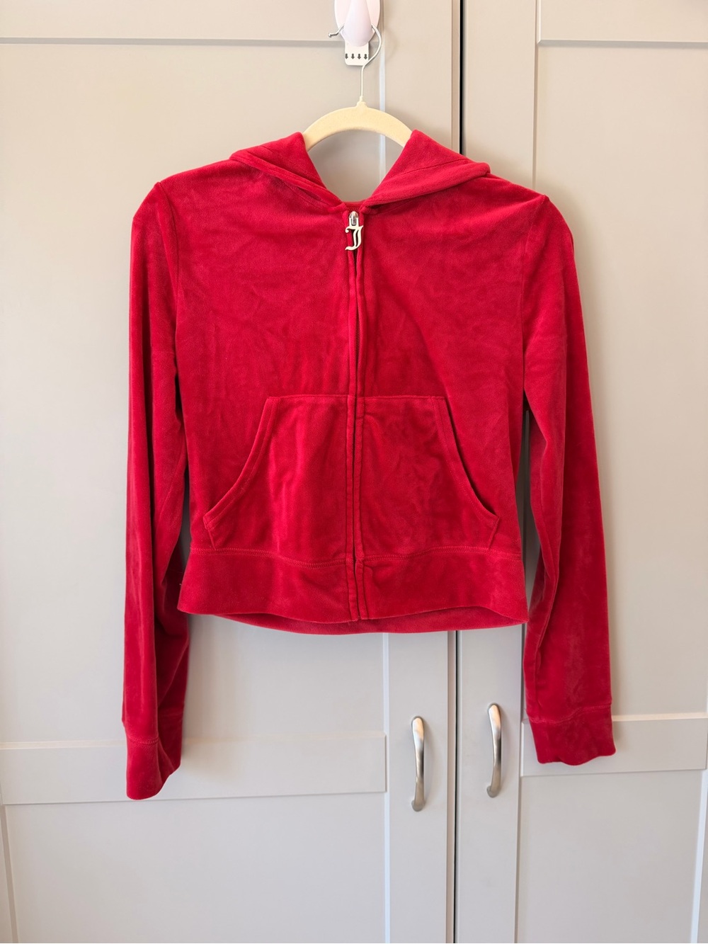 Y2K Juicy Couture Red Velour Track Suit Set - Size Medium Iconic Rhinestone Logo - Picture 3 of 8
